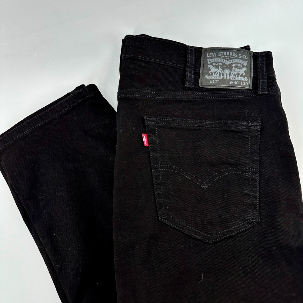 Levi Strauss & Co 511 Mens Jeans Black W40 L30 Slim Fit Cotton Denim